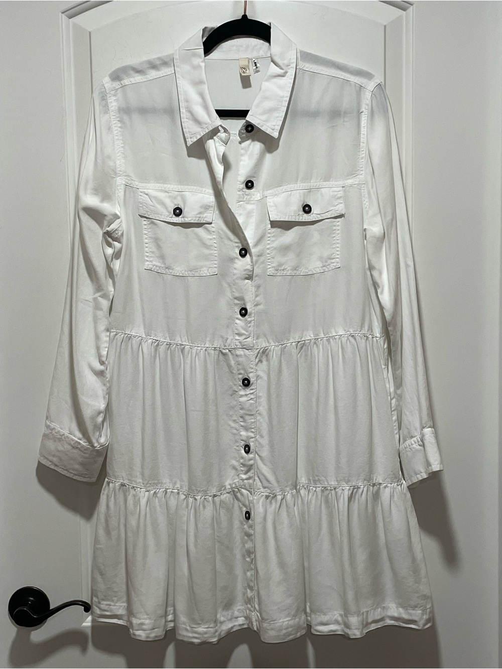 🤍 Boutique Elan Coastal Boho Chic White Long Sleeve Tiered Shirt Dress Western